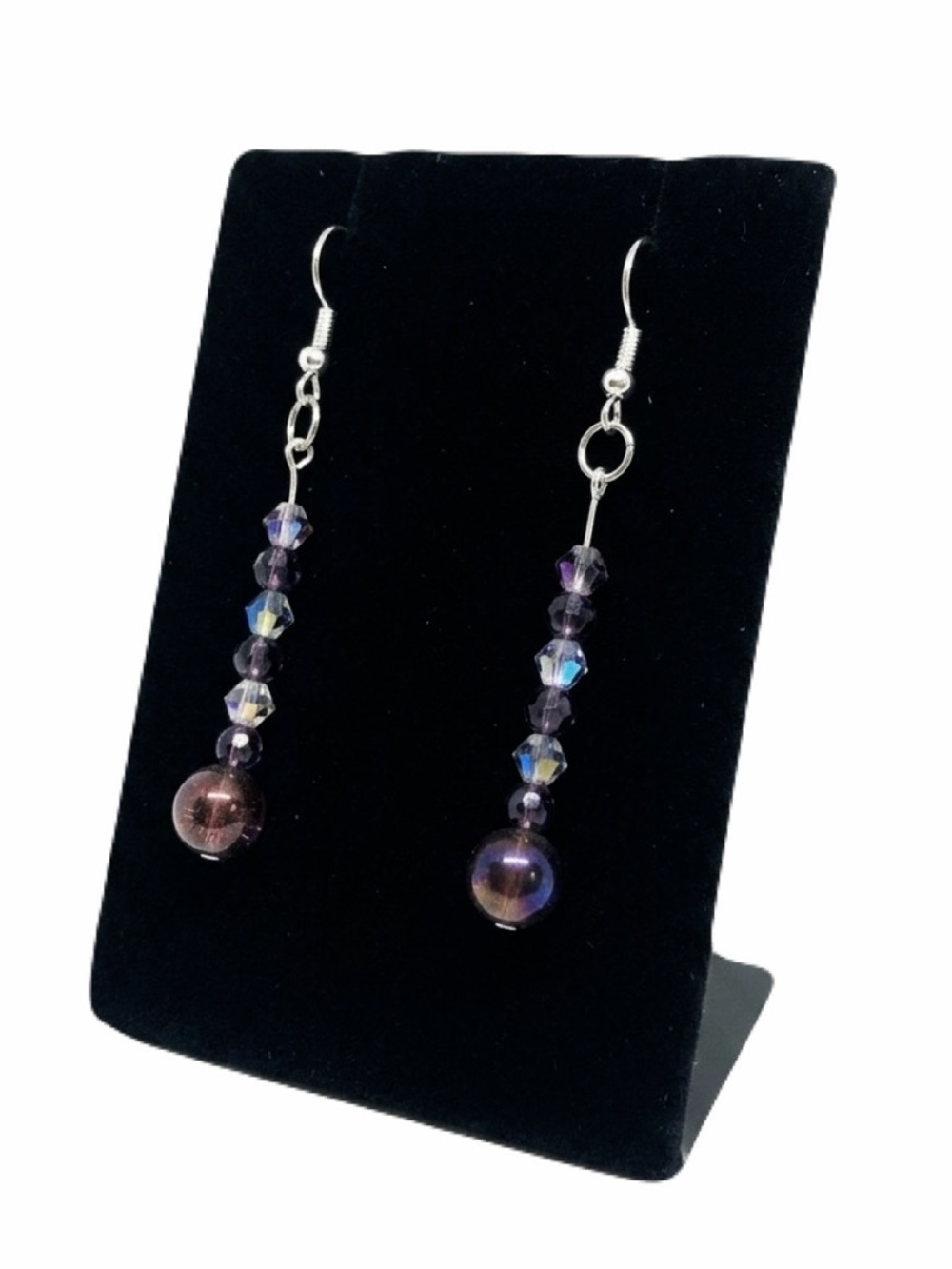 New Handmade Swarovski Iridescent Purple Crystal Dangle Earrings